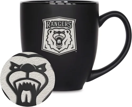 Miniatura 289 de Rico Industries - Taza de cerámica mate negra con grabado láser estándar de 15oz para NCAA (escuelas T & U) - Para bebidas calientes o frías