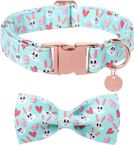 Miniatura 16 de DOGWONG Collar de perro de San Valentín con pajarita, corazón azul, perfecto para perros pequeños, medianos y grandes, patrón de corazón, pajarita