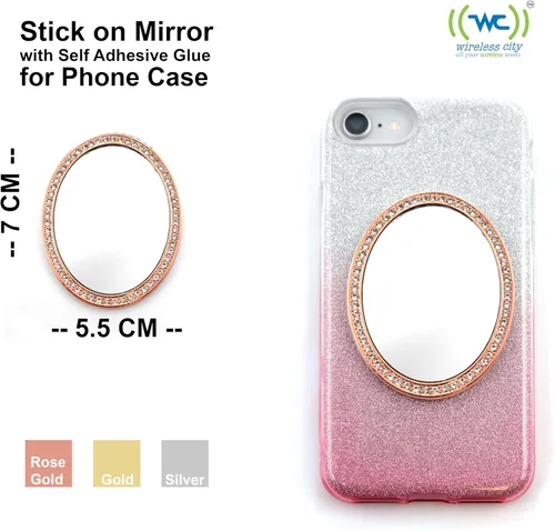 Miniatura 2 de Wireless City Espejo ovalado para teléfono, espejo de maquillaje con diamantes de oro rosa con circonita cúbica, 2.2-2.8 in, ideal para maquillaje