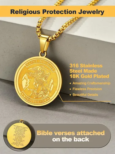 Miniatura 233 de U7 Saint Benedict/Michael Medal Necklace, 316L Stainless Steel Virgin Mary Necklace for Men Women, Bible Verse Protection Necklace Catholic