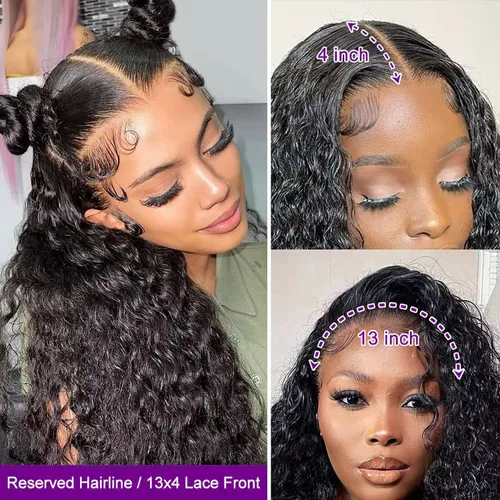 Miniatura 5 de Bling Hair - Peluca de cabello humano con encaje frontal de 26 pulgadas, predepilada, sin pegamento, peluca frontal de encaje HD de 13 x 4, pelucas