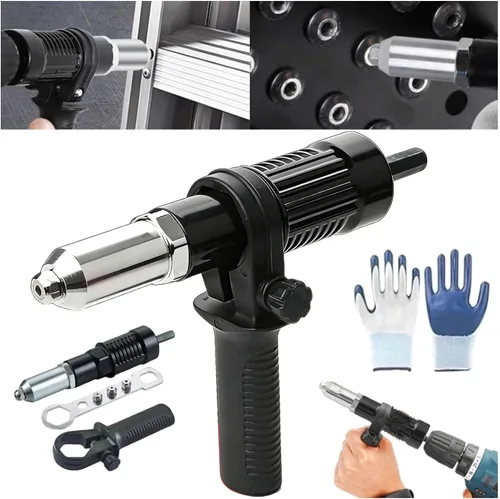 Kit de adaptador de pistola remachadora eléctrica profesional, adaptador de taladro de tuerca de remache eléctrica de acero aleado, convierte tus