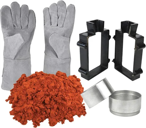 Juego de fundición en arena, 10 libras, petrobond de arena de fundición rápida, guantes de seguridad de arcilla de arena de aluminio moldes redondos
