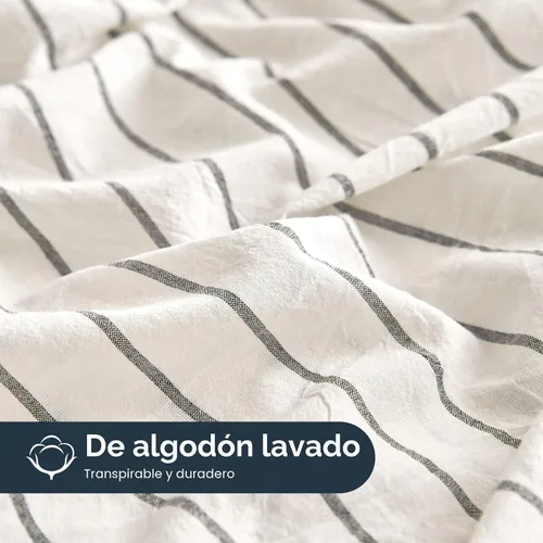 Miniatura 5 de Wake In Cloud - Juego de funda de edredón de algodón a rayas, rayas verticales de cuadro, ropa de cama de percal texturizado 100% de algodón lavado