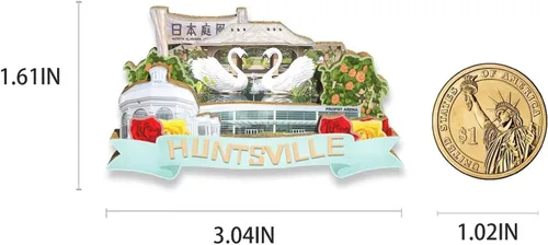 Miniatura 3 de USA Huntsville - Imán para nevera con imán de madera 3D, monumentos de viaje, coleccionables, decoración hecha a mano 2