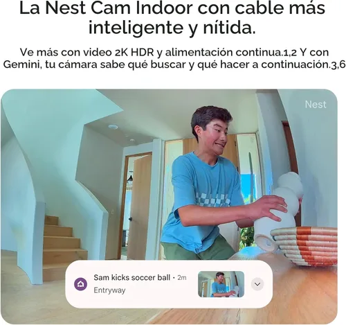 Miniatura 3 de Google Nest Cam Indoor (cableada, 3ª generación) - Cámara de seguridad con video 2K y Gemini, visión nocturna, audio de 2 vías, funciona con Google
