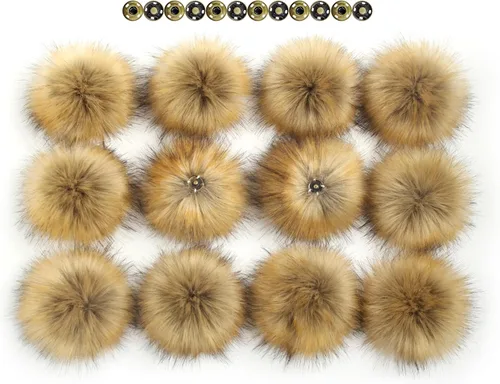 Miniatura 9 de 12 piezas de accesorios para sombreros de tejer, bola de pompón de piel sintética con botón de presión