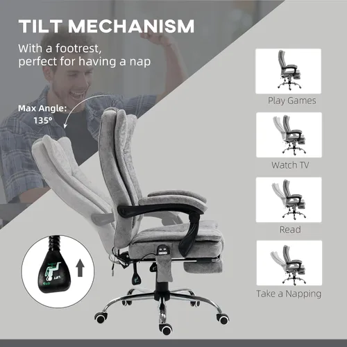 Miniatura 9 de Vinsetto Silla de oficina de masaje de vibración de 6 puntos, silla de computadora con respaldo alto con calor, altura ajustable, respaldo Gris