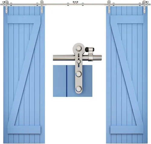 Miniatura 17 de TSMST Kit de herrajes para puerta corrediza de granero de 6.6 pies, riel de puerta de granero resistente de acero inoxidable para montaje superior