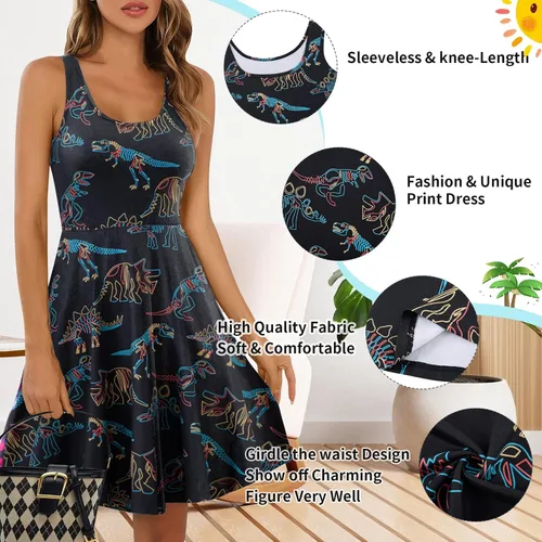 Miniatura 35 de uideazone - Vestido de mujer sin mangas cuello redondo de verano, para playa, casual, Midi línea A.