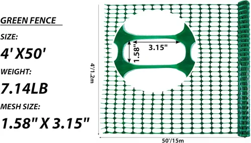 Miniatura 4 de PotatoLife Valla de seguridad de malla de plástico, rollo extra fuerte de 4 x 50 pies con 100 bridas, red temporal reutilizable para valla de Verde