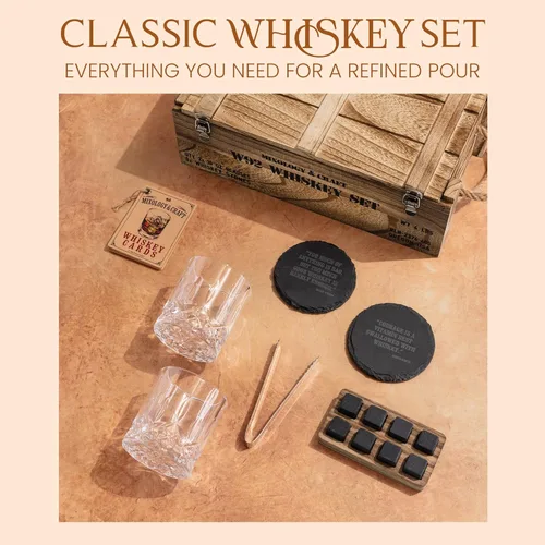 Miniatura 5 de Juego de vasos de whisky de Mixology & Craft de 2 vasos de cristal y posavasos de pizarra Regalo perfecto para vacaciones, regalo secreto de Papá