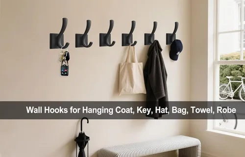 Miniatura 2 de TOFIIGREM Ganchos negros para toallas, ganchos para abrigos y batas de baño, para entrada, vestíbulo, piscina, para montar en la pared, para colgar