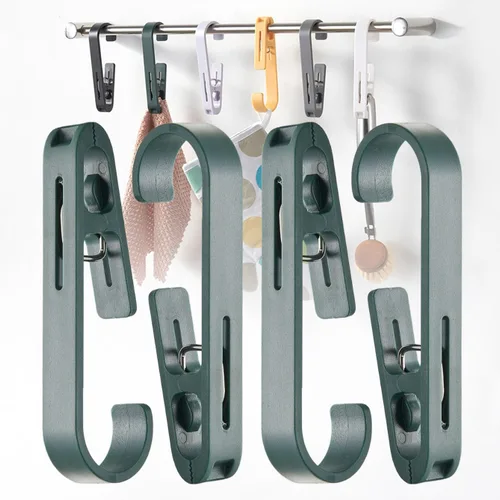 Miniatura 12 de iBetterLife Alfileres de ropa resistentes para exteriores, 8 ganchos grandes para ropa sucia con clips, abrazaderas organizadoras de armario