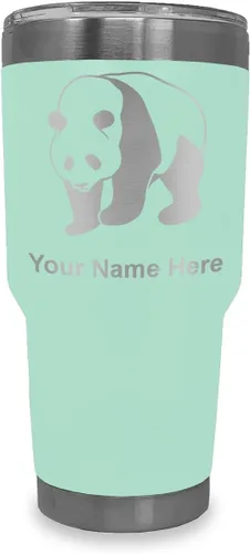 Miniatura 12 de LaserGram Vaso aislado al vacío de 20 onzas, oso panda, grabado personalizado incluido (negro)