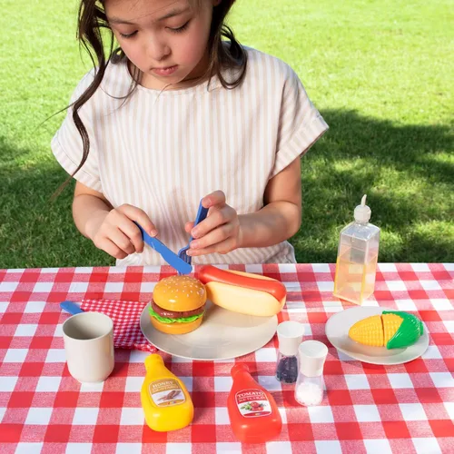 Miniatura 4 de 27 piezas de juego de parrilla de barbacoa para niños, juguete de parrilla de barbacoa de patio trasero, juego de juguetes de parrilla para niños