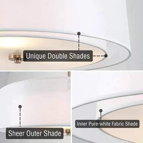 Miniatura 2 de Kira Home Lindos - Lámpara colgante moderna de doble tambor de 20 pulgadas, lámpara de araña de 3 luces con pantalla exterior transparente e
