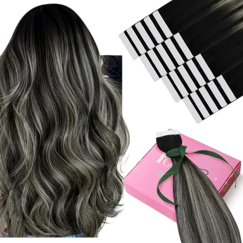 YoungSee - Extensiones de cabello humano con cinta adhesiva, color negro ombre, extensiones de cabello humano real, cinta adhesiva invisible,
