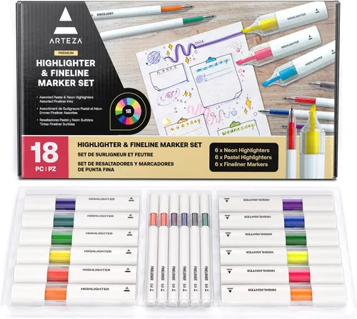 Miniatura 7 de ARTEZA Resaltadores – Juego de 60 colores neón surtidos con puntas de cincel estrechas, tinta de secado rápido para la escuela, oficina, diario