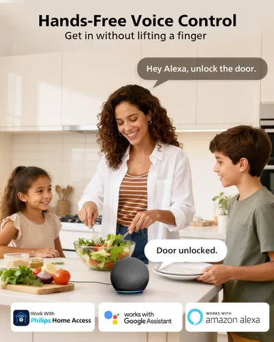 Miniatura 4 de Philips Cerradura de puerta inteligente WiFi con asa, control remoto con aplicación WiFi integrada, cerraduras de puerta de entrada sin llave