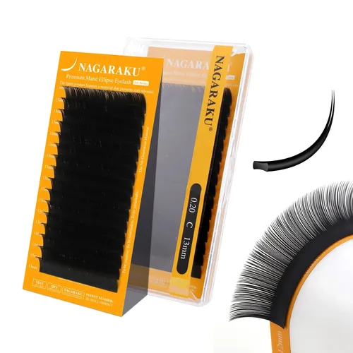 Miniatura 136 de NAGARAKU Extensiones de pestañas elipse con puntas abiertas planas, pestañas individuales de 0.006 in, rizo C, bandeja de mezcla de 0.315-0.591 in