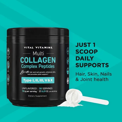 Miniatura 3 de Vital Vitamins Polvo de péptidos de colágeno múltiple + multivitaminas para hombres