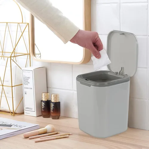 Miniatura 6 de Morcte - Cubo de basura pequeño de 0.5 galones, mini bote de basura gris para escritorio Mini papelera de escritorio, tapa de botón