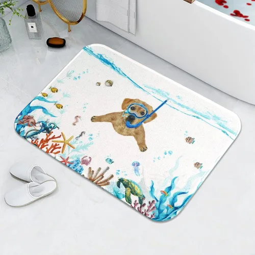 Miniatura 3 de Fowocu Divertidas alfombras de baño pequeñas para perro, alfombras de baño de animales marinos y océanos, absorbentes de agua, antideslizantes