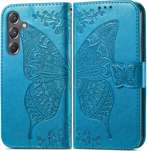 Miniatura 5 de Funda para teléfono Samsung Galaxy A15 5G, funda con tapa para mujer, tarjeteros de crédito en relieve mariposa flor de cuero PU correa de muñeca