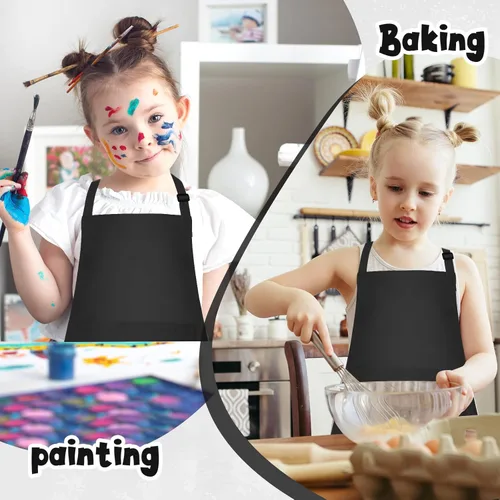 Miniatura 5 de MEEZY Juego de 3 delantales para niños con bolsillos, delantal ajustable para pintar, delantal de arte para niños, delantales de chef para niños