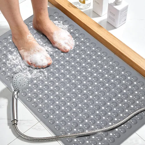 Miniatura 8 de Tapete de ducha negro antideslizante de 17 x 30 pulgadas, tamaño estándar, tapete de baño de burbujas suaves para ducha interior, tapete de baño