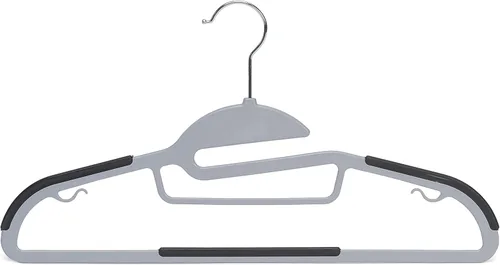 Miniatura 2 de Amazon Basics Perchas de plástico con revestimiento de goma antideslizante que ahorran espacio con gancho giratorio de 360°, delgado, gris, paquete