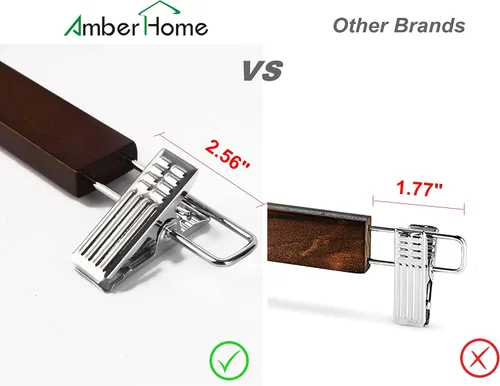 Miniatura 3 de Amber Home Paquete de 10 perchas de madera de nogal macizo de 14.17 pulgadas, perchas inferiores para pantalones pantalones jeans con 2 clips