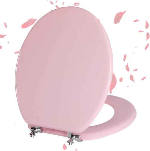 Miniatura 8 de Asiento de inodoro alargado rojo de madera natural con bisagras de aleación de zinc, fácil de instalar y también fácil de limpiar, asiento