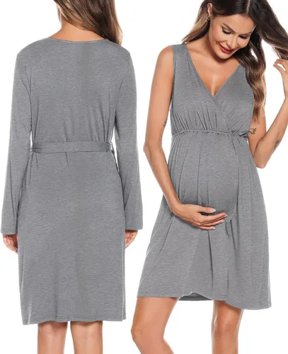 Miniatura 3 de SWOMOG Women Maternity Nursing Gown and Robe Set 3 in 1 Labor Delivery Nursing Nightgown for Breastfeeding Hospital Bathrobe