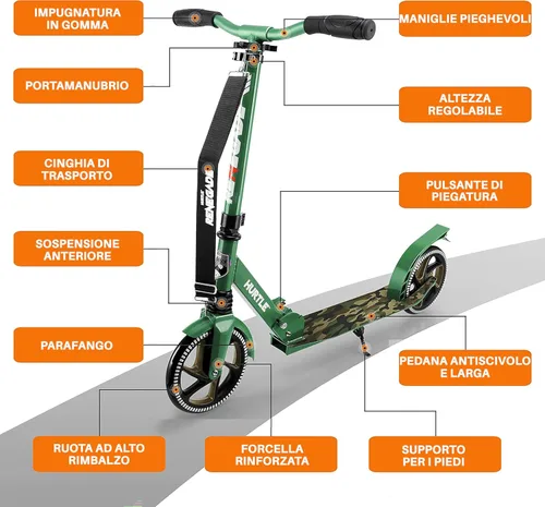 Miniatura 4 de Hurtle Renegade Kick Scooter for Kids, Teenagers & Adults - 2-Wheel Folding Scooter with Adjustable T-Bar Handlebar - Alloy Anti-Slip Deck Camouflaje