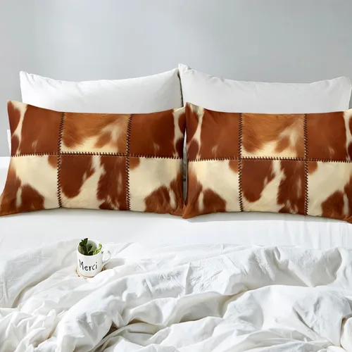 Miniatura 7 de Juego de ropa de cama con estampado de piel de vaca para niños, juego de funda de edredón con patrón de piel de vaca, juego de funda de edredón