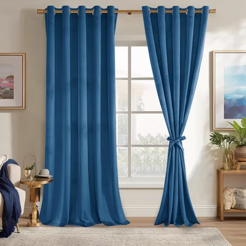 Miniatura 104 de JIUZHEN - Cortinas de terciopelo gris de 63 pulgadas opacas para sala de estar - Cortinas gruesas de terciopelo con ojales para ventana