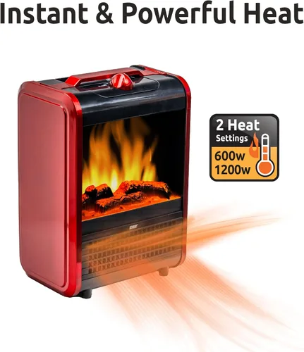Miniatura 5 de EZ-Heat MTBNT-12 - Mini calentador de espacio para chimenea de 1,200 vatios con llama 3D realista, cuerpo que se mantiene fresco, asa de transporte