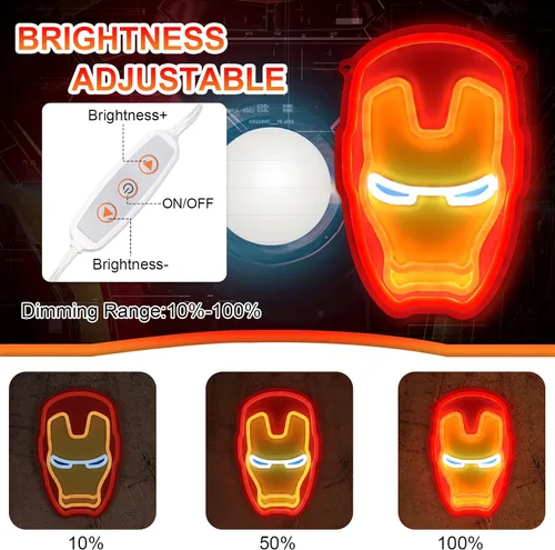 Miniatura 2 de Letreros de Neón para Videojuegos Letrero de Neón de Iron-Man Luces LED de Anime Gamer para Decoración de Pared de Cueva de Hombre Dormitorio