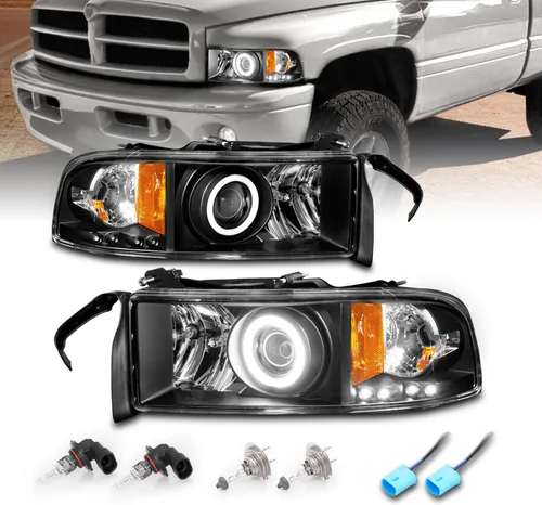 Miniatura 9 de AmeriLite Juego de 1 faro delantero de repuesto negro con lámpara de estacionamiento LED de esquina para Dodge Ram 1500 2500 3500 1994-2001, lado