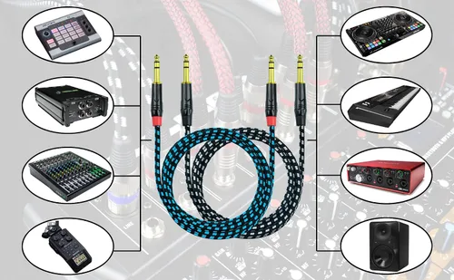 Miniatura 7 de Cable de conexión equilibrado TRS a TRS macho de 1/4 de pulgada, cable de audio estéreo de 15 pies de pulgada de 0.250 in a 0.250 in, nailon