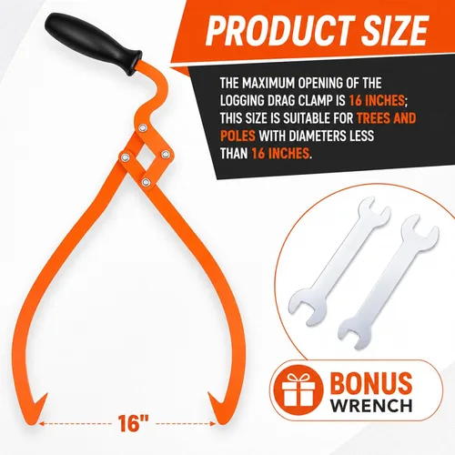 Miniatura 2 de Blulu 1 Pcs 16 Inch 2 Claw Log Tongs Logging Skidding Tongs with Non Slip Grip Stainless Steel Hand Log Grapple Lifter Handling, Dragging, Carrying