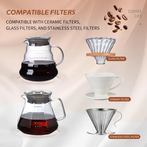 Miniatura 3 de Servidor de Café de Vidrio para Cafetera de Goteo, Jarra de Café de Vidrio Estándar, Cafetera con Tapa, Transparente, 01 360ml (12oz)