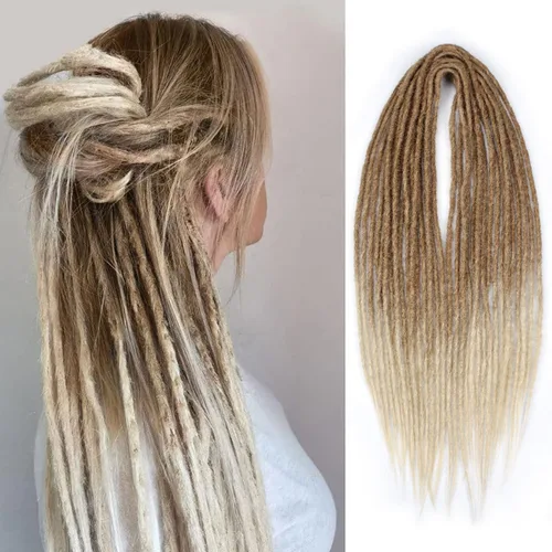 Miniatura 60 de 15 extensiones de rastas de doble extremo, 24 pulgadas, extensiones de rastas falsas de 0.6 pulgadas, color marrón degradado, extensiones de rastas