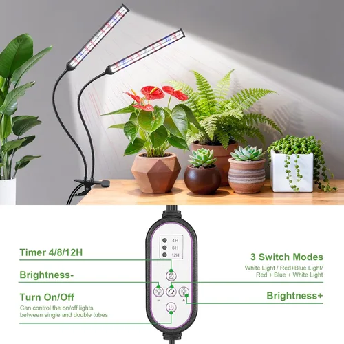 Miniatura 3 de Luz de crecimiento de plantas con clip para interiores, luz de crecimiento de espectro completo con 156 LED, cuello de cisne flexible y temporizador