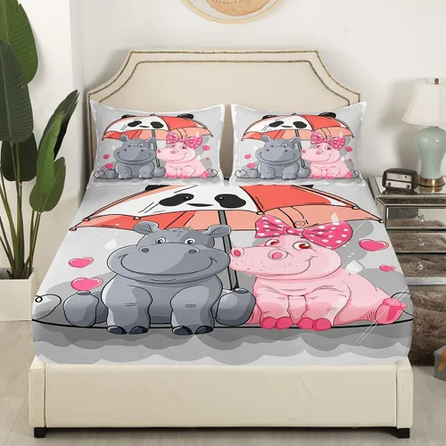 Miniatura 3 de Erosebridal Juego de ropa de cama de hipopótamo de dibujos animados Kawaii Panda Umbrella para niños y niños, lindas sábanas de cama para amantes
