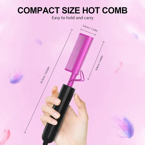 Miniatura 7 de Peine eléctrico caliente para pelucas y cabello de mujer negra, peine alisador de doble voltaje con ajustes de calor dobles de 450 °F/430 °F