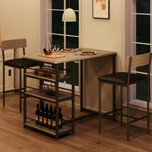 Miniatura 3 de GarveeHome Juego de mesa de comedor para 2, mesa de cocina de altura de mostrador con 2 taburetes de bar tapizados, mesa de comedor y sillas