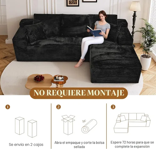 Miniatura 4 de Sofá seccional sin costuras de 108" en forma de L para sala de estar, cómodo sofá de corduroy con chaise, amplios reposabrazos, asiento profundo